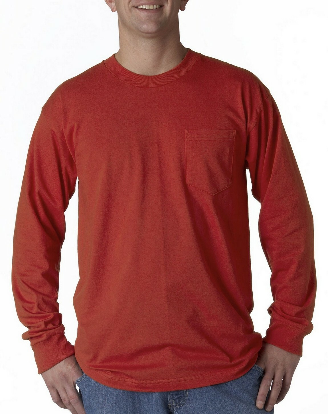 Bayside Apparel mens Long-Sleeve Tee with Pocket(BA8100)-RED-3XL