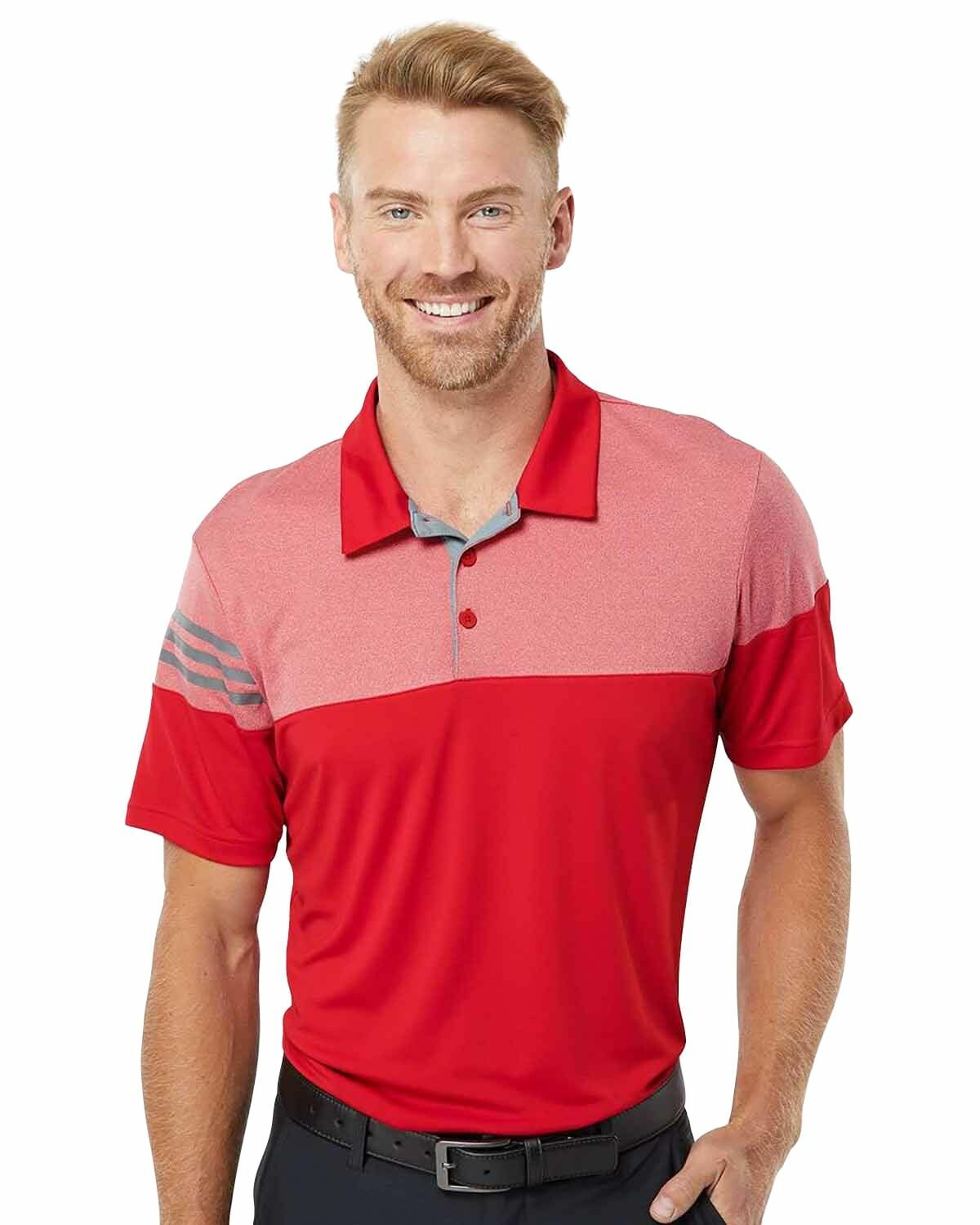 Adidas Golf A213 Heathered 3 Stripes Colorblock Polo