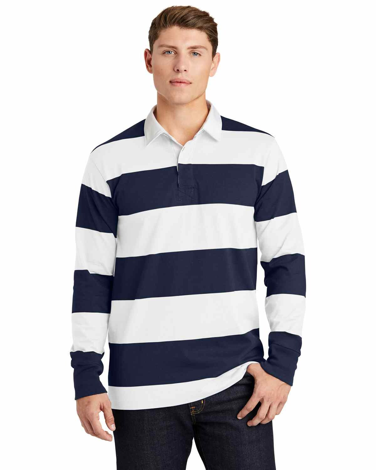 Sport Tek ST301 Classic Long Sleeve Rugby Polo True Royal White XL