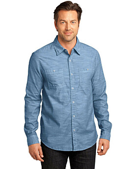 District DM3800 Mens Long Sleeve Washed Woven Shirt