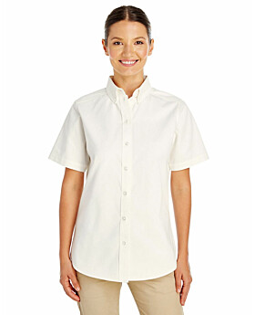 Harriton M582W Ladies Foundation 100% Cotton Short-Sleeve Twill Shirt Teflon