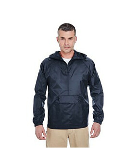 UltraClub 8925 Adult quarter-Zip Hooded Pullover Pack-Away Jacket